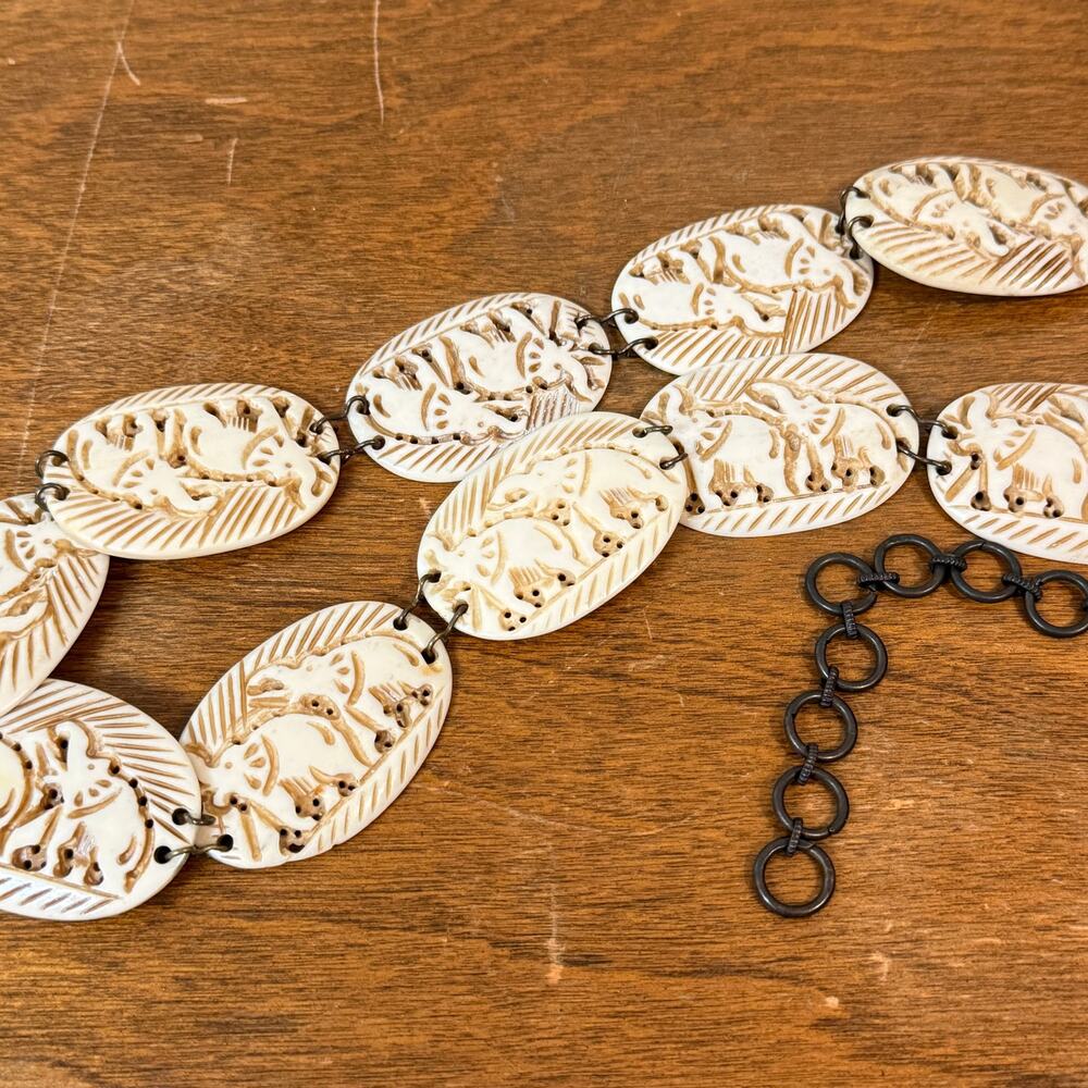 Elephant Vintage Hand Carved Adjustable Belt S/L